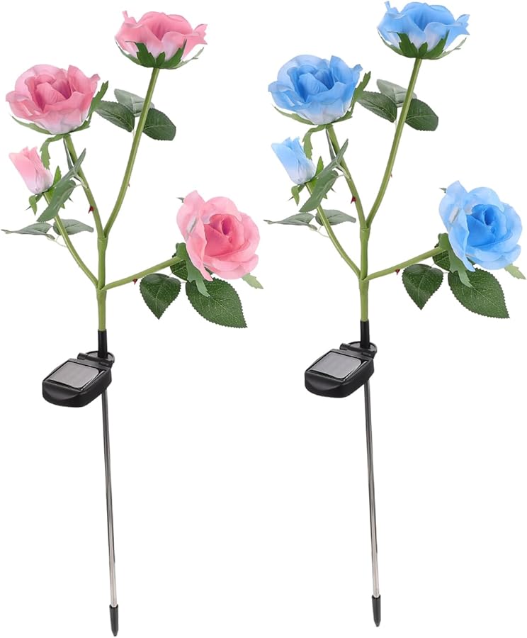 2pcs Rose Shape Solar Garden Lights Outdoor Waterproof LED Lawn Lights for Courtyard Patio - Image 1